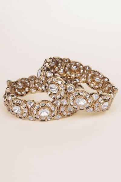 Antique gold kundan stones bangles