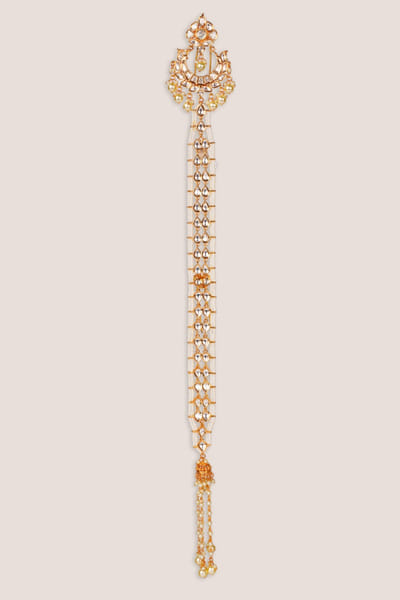 Gold toned pearl and kundan hair accessory