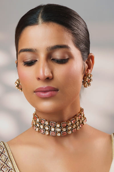 Zevar By Geeta Pink kundan polki choker necklace set ZEVNOV25D138741