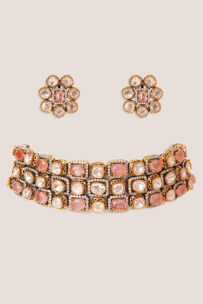 Zevar By Geeta Pink kundan polki choker necklace set ZEVNOV25D138741