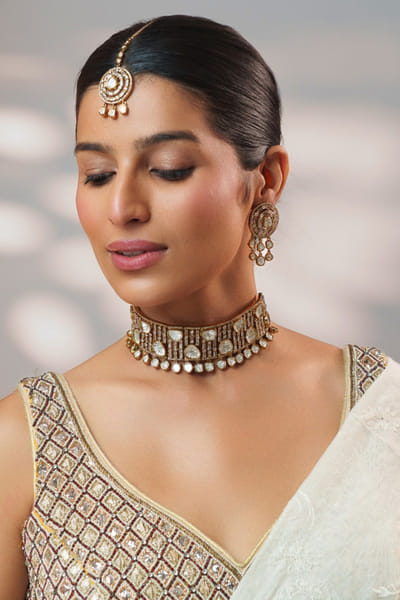 Zevar By Geeta White kundan polki choker set ZEVNOV25D138744