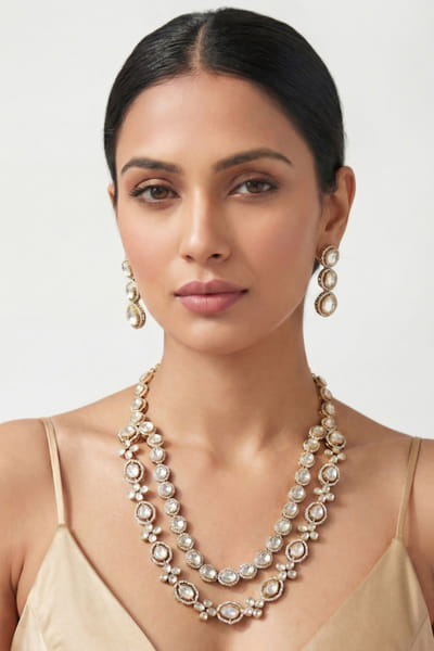 Zevar By Geeta Champagne gold polki necklace set ZEVAJUN26D347717