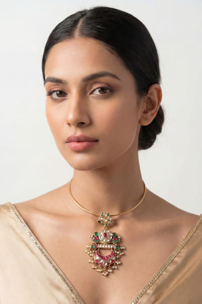 Zevar By Geeta Multicolour kundan polki pendant necklace ZEVFEB26D139750