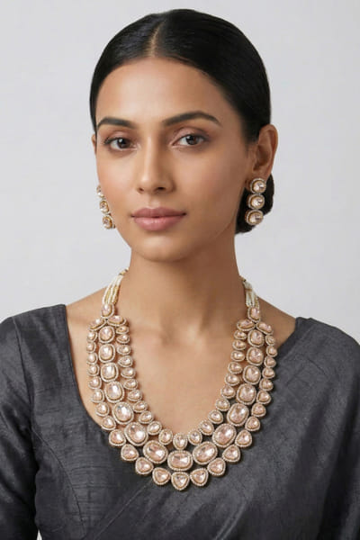 Zevar By Geeta Gold stone embellished necklace set ZEVAJUN26D246380