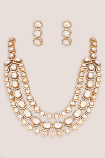 Zevar By Geeta Gold stone embellished necklace set ZEVAJUN26D246380