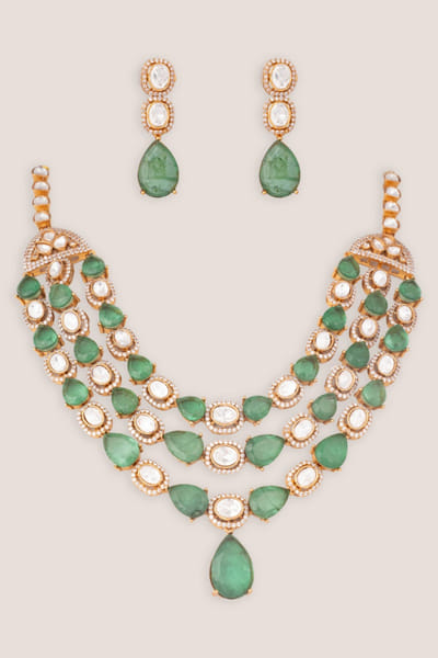 Zevar By Geeta Gold and green polki necklace set ZEVAJUN26D146025