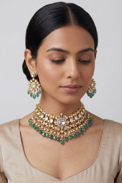 Zevar By Geeta Green moissanite embellished necklace set ZEVAJUN26D146019