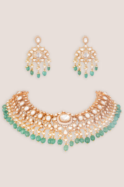 Zevar By Geeta Green moissanite embellished necklace set ZEVAJUN26D146019