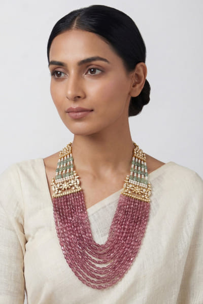 Zevar By Geeta Pink and green embellished necklace ZEVAJUN26D246406