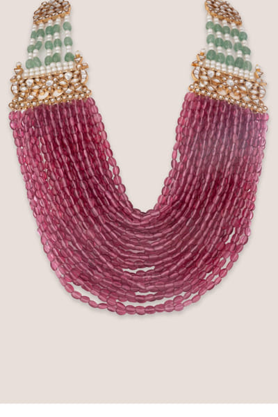 Zevar By Geeta Pink and green embellished necklace ZEVAJUN26D246406
