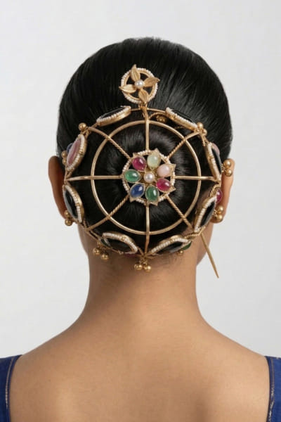 Zevar By Geeta Multicolour kundan polki hair-bun cage ZEVAJUN26D246389
