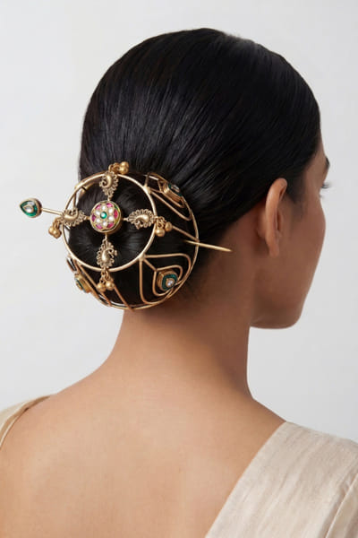 Zevar By Geeta Multicolour embellished hair-bun cage ZEVAJUN26D246386