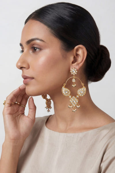 Zevar By Geeta Gold kundan polki chandbali earrings ZEVAJUN26D146013