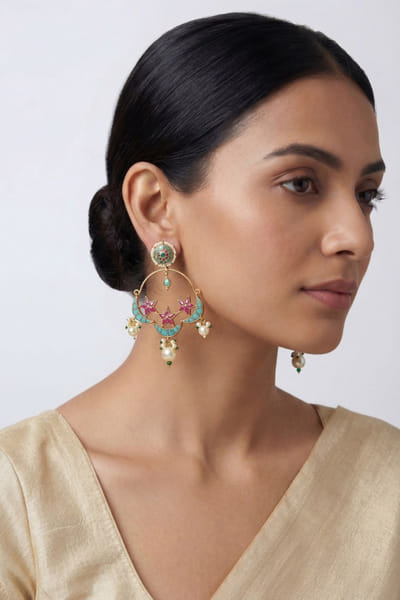 Zevar By Geeta Multicolor kundan polki embellished chandbalis ZEVAJUN26D246405