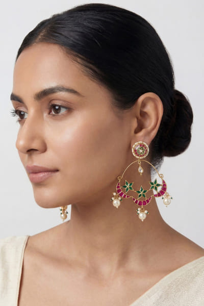 Zevar By Geeta Multicolour kundan polki chandbali earrings ZEVAJUN26D146042