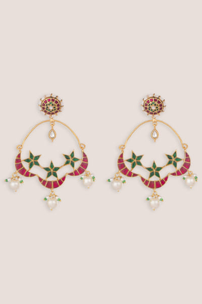 Zevar By Geeta Multicolour kundan polki chandbali earrings ZEVAJUN26D146042