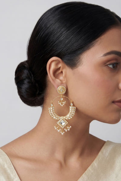 Zevar By Geeta Gold kundan and pearl chandbali earrings ZEVAJUN26D146018