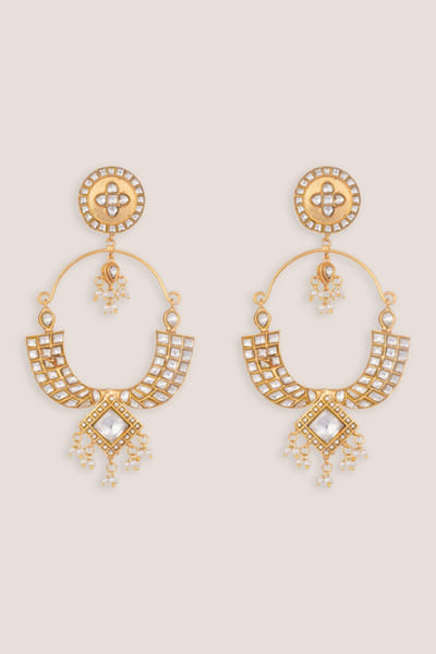 Zevar By Geeta Gold kundan and pearl chandbali earrings ZEVAJUN26D146018