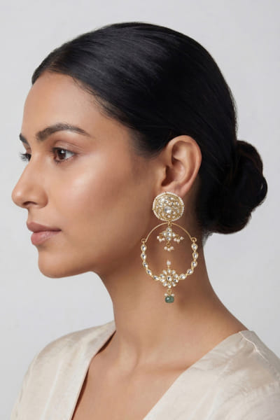 Zevar By Geeta Gold kundan chandbali earrings ZEVAJUN26D146017