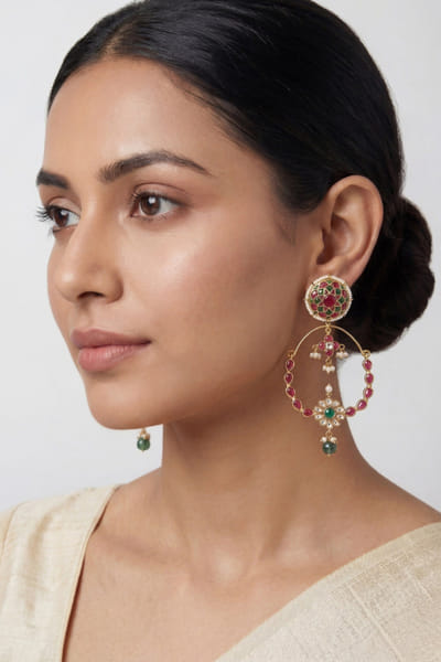 Zevar By Geeta Multicolour kundan polki embellished earrings ZEVAJUN26D246413