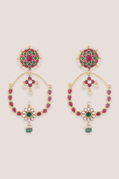 Zevar By Geeta Multicolour kundan polki embellished earrings ZEVAJUN26D246413