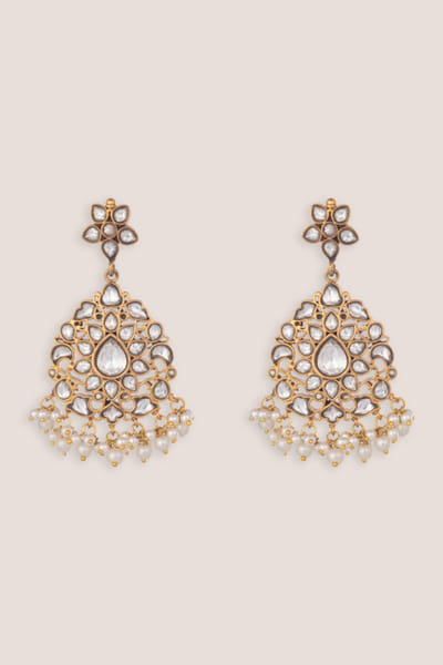 Zevar By Geeta Gold white kundan polki embellished earrings ZEVAJUN26D246398