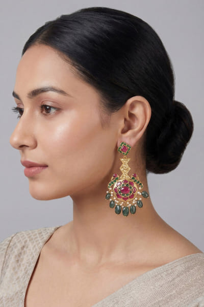 Zevar By Geeta Multicolour kundan-polki and pearl earrings ZEVAJUN26D146038