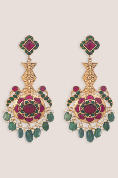 Zevar By Geeta Multicolour kundan-polki and pearl earrings ZEVAJUN26D146038
