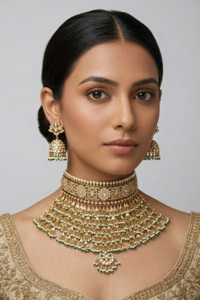 Zevar By Geeta Gold kundan-stone embellished choker set ZEVAJUN26D347724