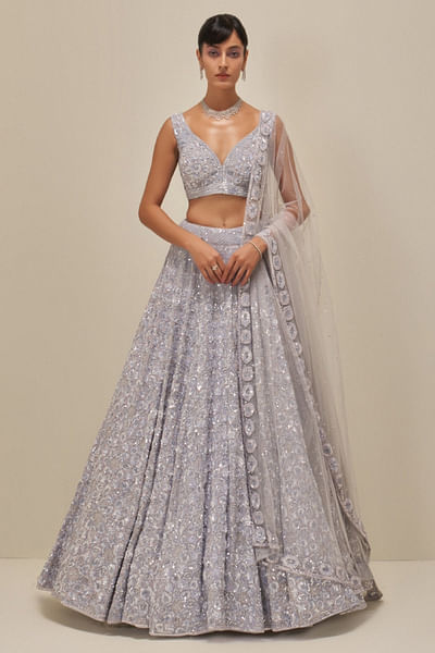 Ice grey organza embroidered lehenga set