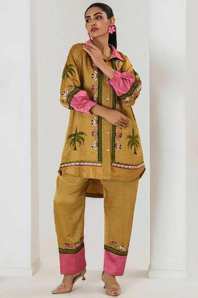 Mustard aari embroidered tunic set