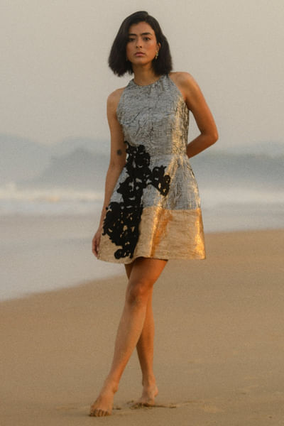 Silver and bronze crushed appliqué dress