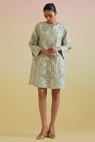 Ivory brocade round neck jacket