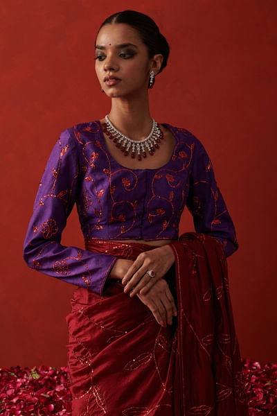 Purple floral embroidered blouse