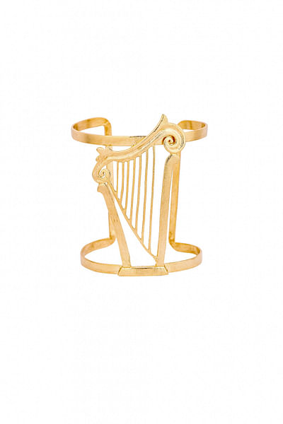 Gold plated harp bracelet cuff