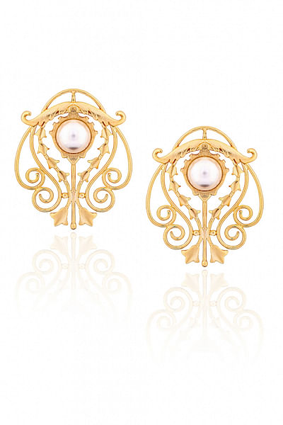 Gold plated carved earrings