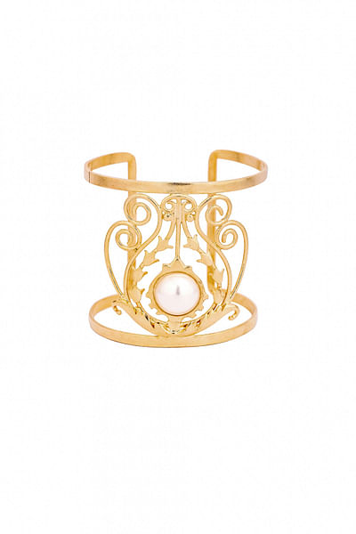 Gold plated carved cuff bracelet