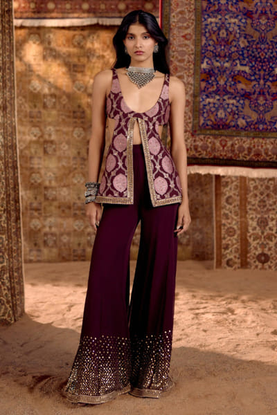 Nitika Bali Maroon embroidered sharara set NITIAUG26D152280