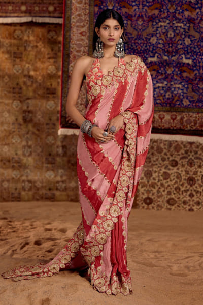 Nitika Bali Red print embroidered sari set NITIAUG26D152279