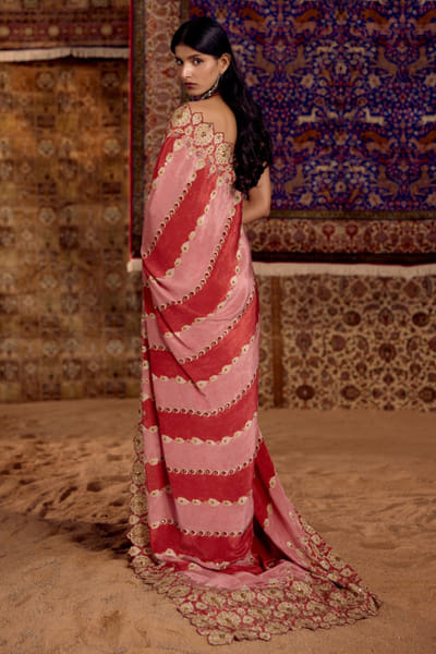 Nitika Bali Red print embroidered sari set NITIAUG26D152279