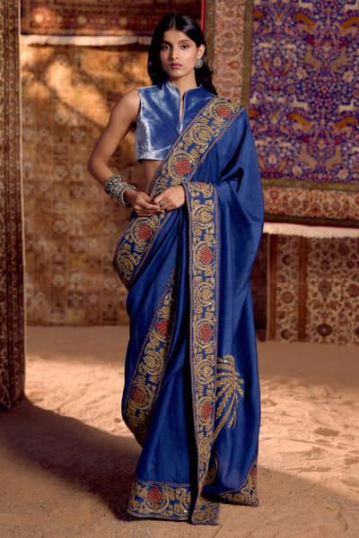Nitika Bali Blue embroidered sari set NITIAUG26D152285