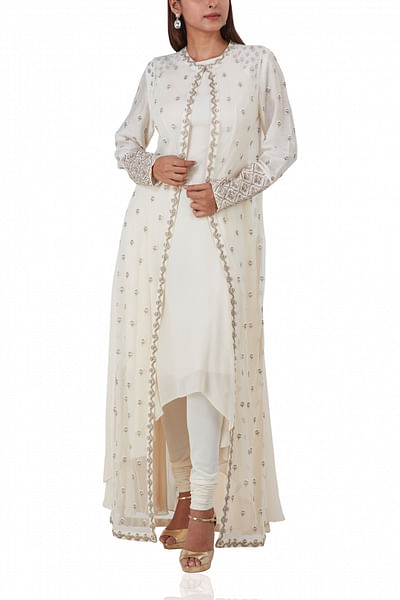 Ivory kurta set with embroidered jacket