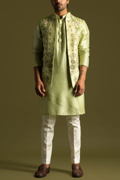 Buy Pistachio Nehru jacket and kurta set by Paarsh Atelier at