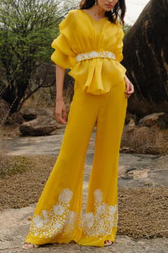 HOUGA × AMPHI RUFFLED TOPS & BOTTOMS Women Lime Green Ruffle